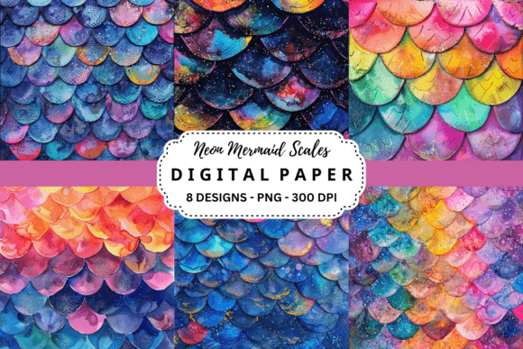 Download Neon Mermaid Scales Digital Paper - Mermaid scales Collection