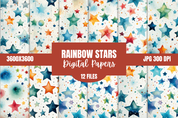Download Rainbow Stars Pattern Digital Papers Art - Rainbow stars Collection
